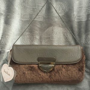 COCOA VEGAN LEATHER/FAUX FUR CLUTCH/SHOULDER PURSE